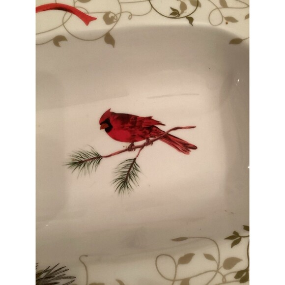 222 FIFTH HOLIDAY WISHES OVAL VEGETABLE SERVING BOWL CHRISTMAS CARDINAL 11"X 8" - Picture 3 of 6